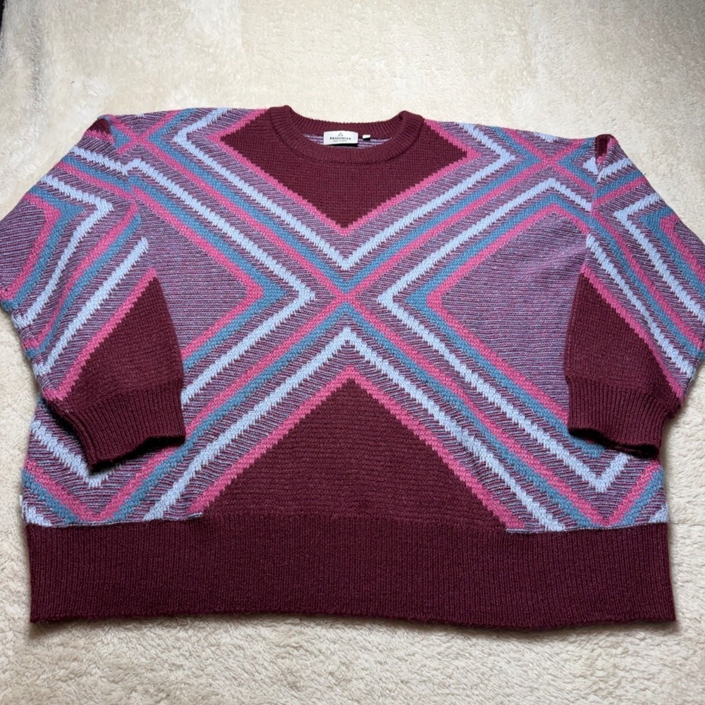 Passenger Homestead Women's M Oversized Geometric Sweater Burgundy Wool Blend